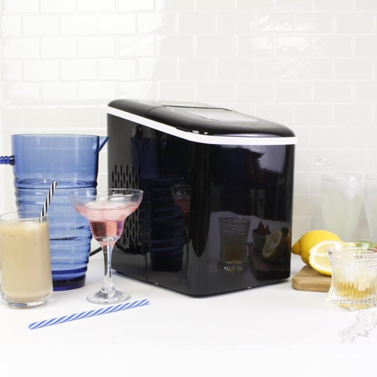 Koolatron Countertop Ice Maker - Pellet Hielo Maquina, Serves 9 Pebble Ice Cubes in 6 mins, Crunchy Ice Nugget for Drinks, Self Cleaning Portable 26 Lbs/24Hrs Capacity, Stainless Steel Black