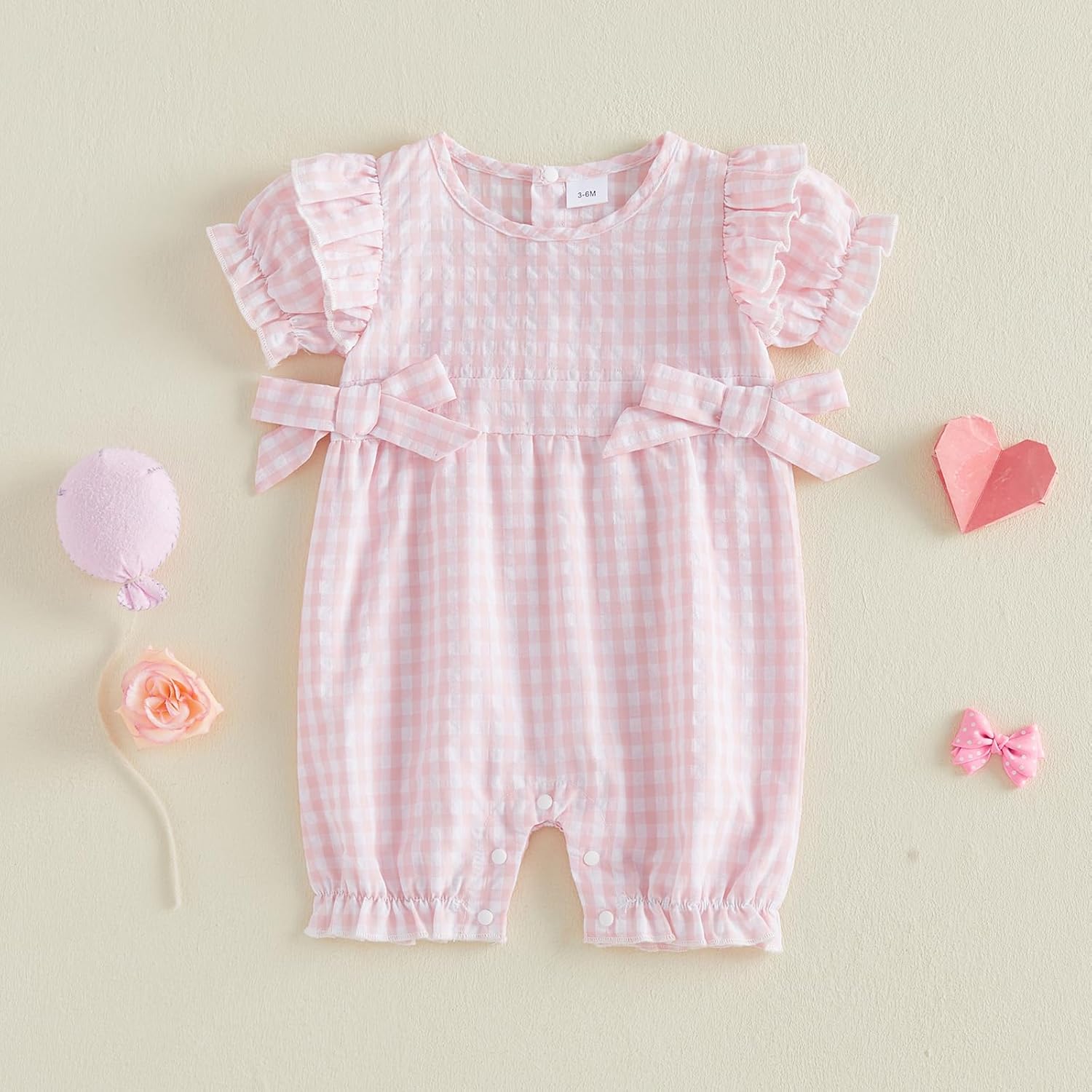 Baby Girl Bubble Romper Newborn Infant Ruffle Short Sleeve Toddler Plaid Jumpsuit Summer Outfit Cute Clothes - Image 5