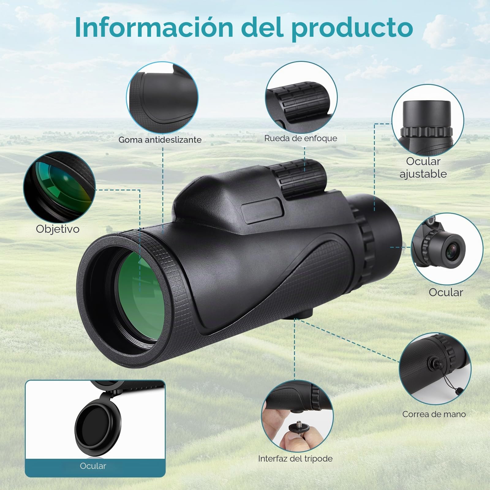 Telescopio Monocular 20X60HD Prisma BAK4 Lentes FMC Premium contra el Polvo/Agua/Niebla con trípode Estable Impermeable Monocular para Adultos para la Observación de Aves Senderismo