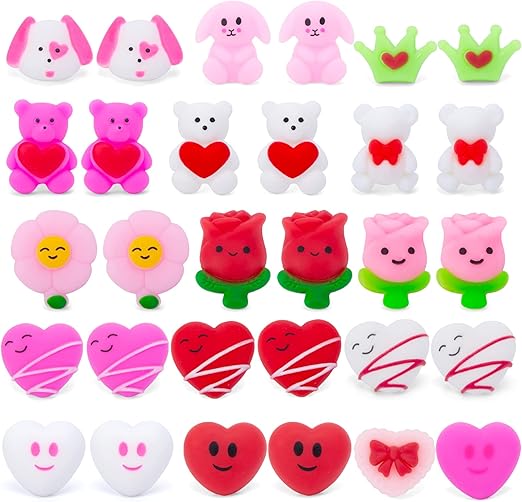 LovesTown 30PCS Valentines Day Mochi Squishies Toys, Mini Kawaii Squishies Stress Relief Fidget Toys for Valentine's Day Goodie Bag Fillers Party Favors