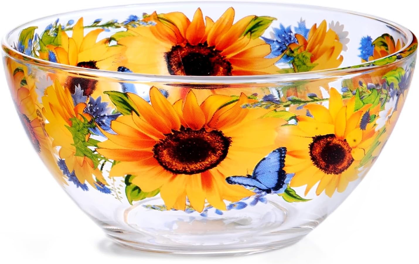 STP GOODS Glass Serving Bowl Set of 2 Pcs 23.7 oz and 50.7 oz, Large Glass Salad Bowl, Prepping, Deep Bowl for Kitchen Microwave & Dishwasher Safe (Sunflowers)