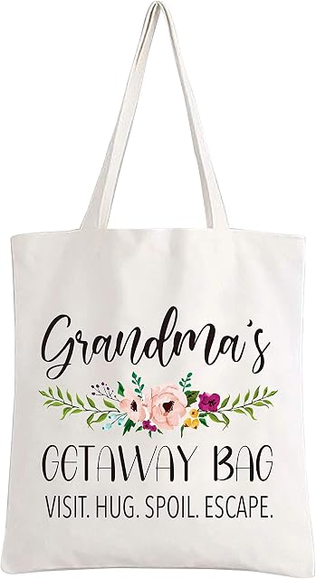 easycozy Grandma's Gift from Granddaughter, Reusable Cotton Canvas Tote Bag, Grandma's Getaway Bag for Grandmother Mother's Day Women Wife Christmas Birthday Gift