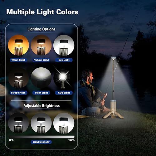 Miniatura 6 de Luces telescópicas para camping, linterna de camping recargable con soporte, 10500mAh plegable al aire libre aventura luz de trabajo, base magnética
