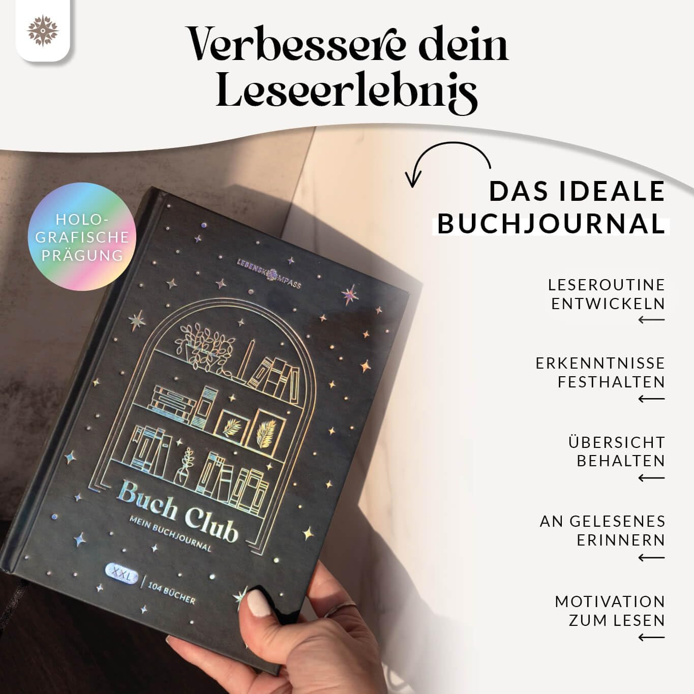 Lebenskompass Buchclub XXL - Das Lesetagebuch & Book Journal "SAPHIR" - Hardcover DIN A5 Tagebuch für Erwachsene - Book Club Reading Bullet Journal Tracker - Booktok