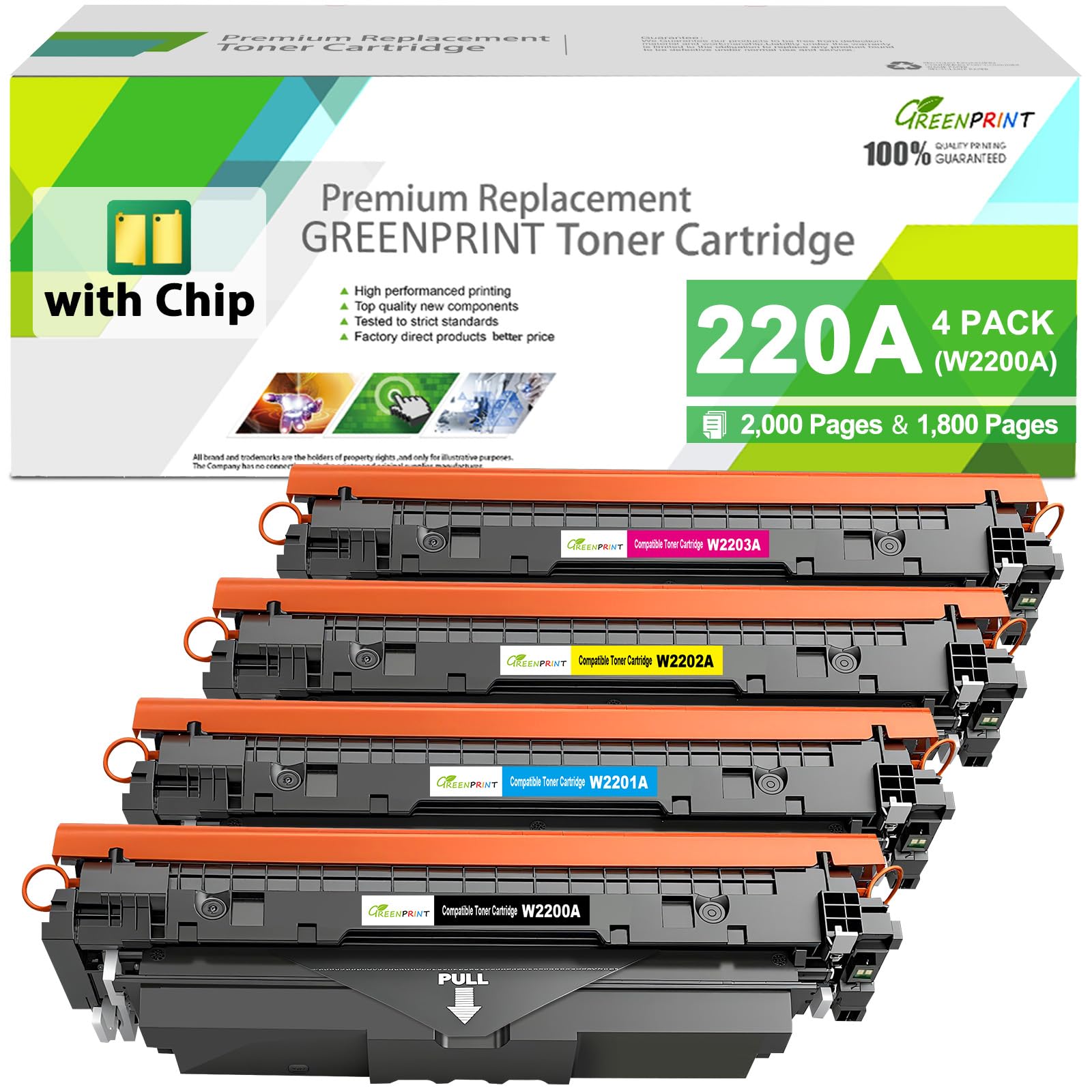 GREENPRINT CON CHIP 220A W2200A W2201A W2202A W2203A Cartucce Toner Compatibili Set 4 Colori Capacità Standard per Pro 4202 4202dw 4202dn MFP 4302 4302dw 4302fdw 4302fdn Stampante ( BK/C/M/Y )