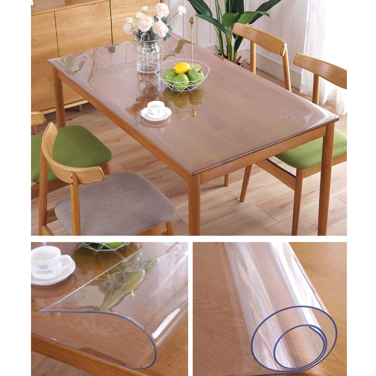 Rollos de Protectores de Mesa de PVC Transparente, Protector de Mesa de plástico Lavable, Antideslizante, Impermeable y Resistente al Calor, para Exteriores.