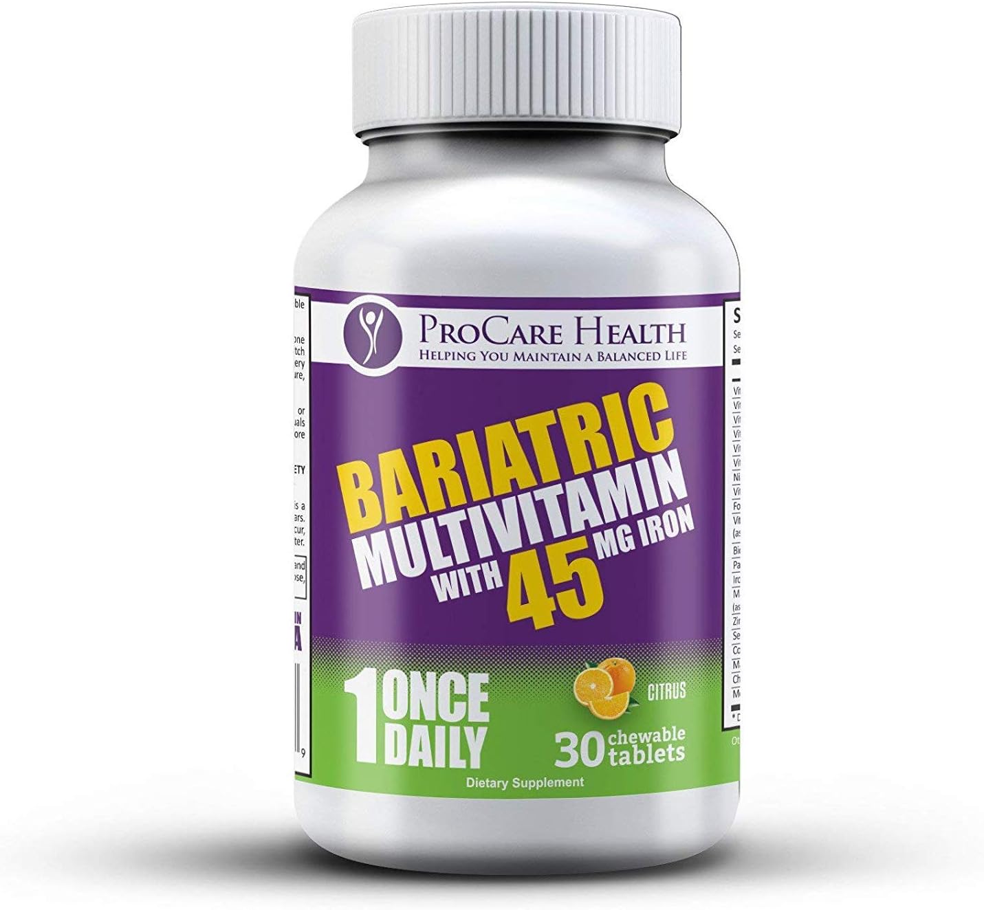 ProCare Health - Bariatric Multivitamin Chewable - 45mg Iron - Citrus - 1 Once Daily - 30ct Bottle