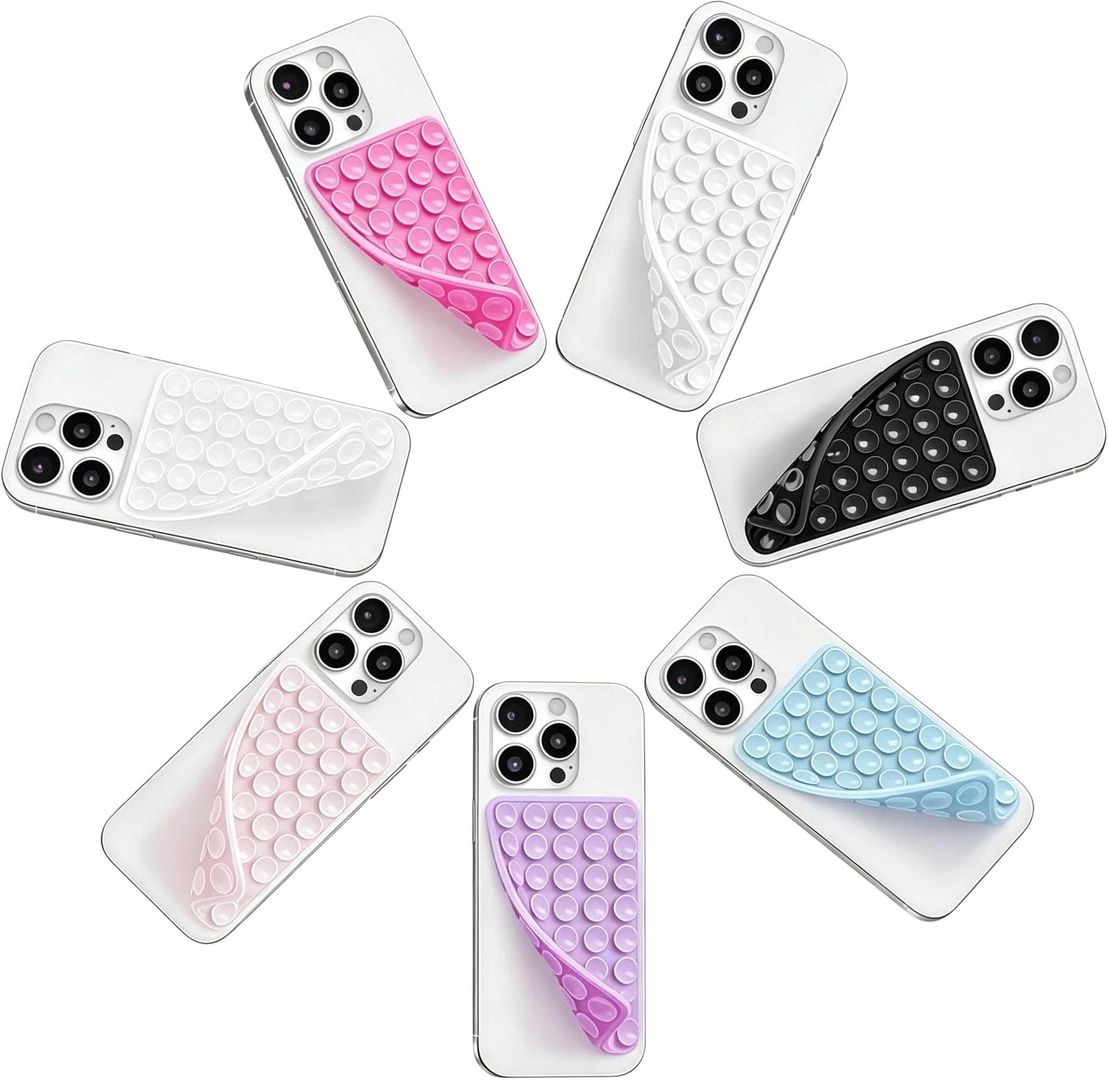 (7 Pack) Silicone Suction Cup Phone Case Mount Double Sided, Combination A | Removable Sticky Phone Grip with Higher Suction Power for Cell Phone, Hands-Free Phone Accessories for Selfies and Videos