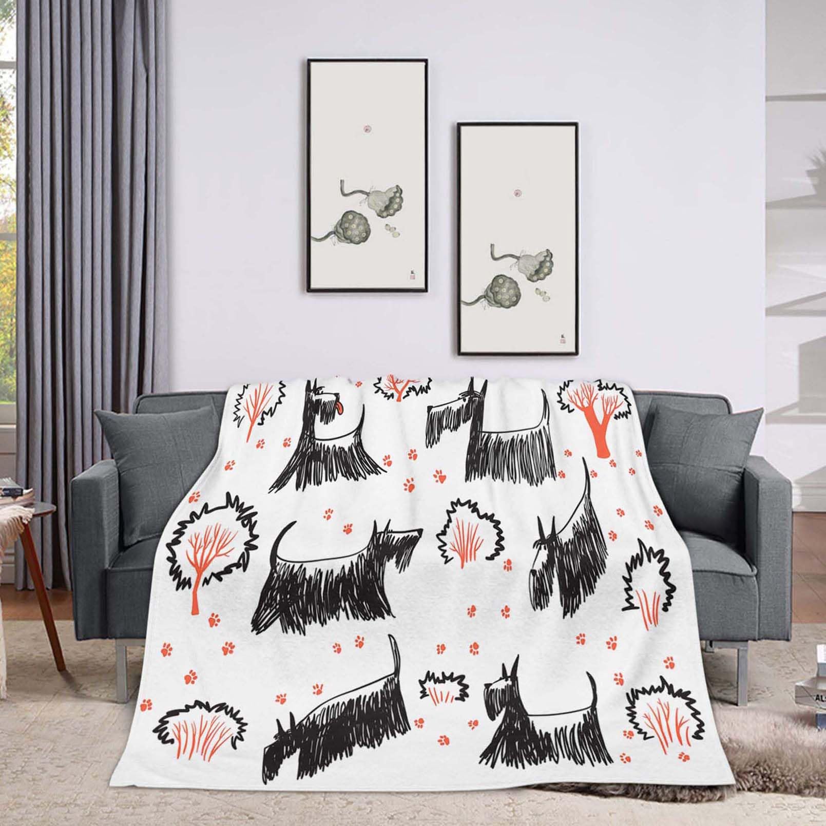 Throw Blanket 60x80 Inch,Dog Sketch Animal Scottie Terrier Cozy Soft Lightweight Fuzzy Flannel Blanket 80x60 Inch Suitable for Couch Bed Sofa Living Room in All Seasons