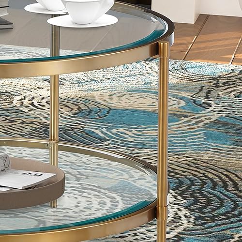 Miniatura 40 de Mesa de centro rectangular de cristal, mesa central de 2 niveles, mesa de café moderna para sala de estar, 43.3 x 23.62 pulgadas, color dorado