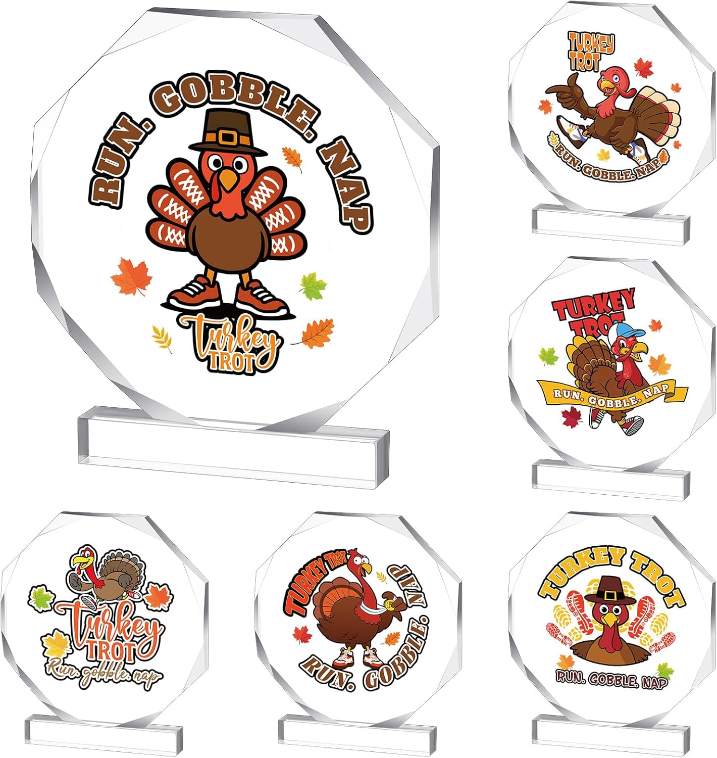 Liliaafar 6 Pcs Thanksgiving Turkey Trot Trophies 4.72'' Acrylic Turkey Trot Trophy Funny Fall Recognition Awards for Holiday Thanksgiving Fall Awards Decorations
