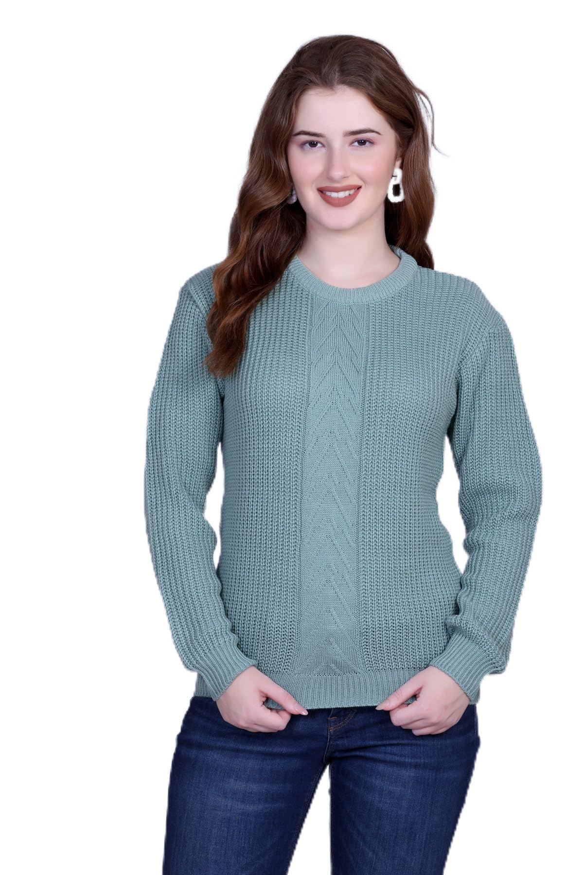 montrex Women Solid Wool Blend Sweater | Full Sleeve Winter Top for Women | Office Wear Knit Pullover (Teal)-picture-20