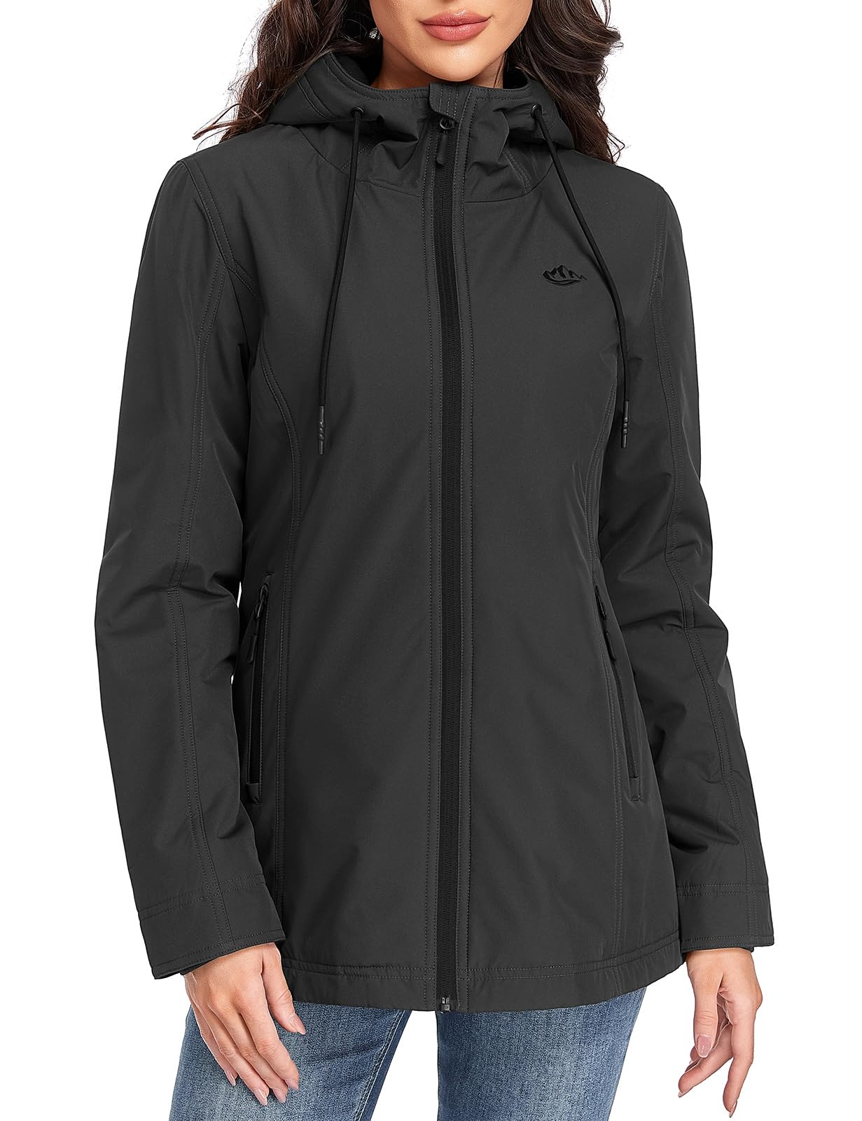 Veste Femme Softshell Imperméable Veste de Randonnée Parka Coupe Vent Blouson Polaire à Capuche Femme Printemps Automne Manteau Zippé d'Extérieur