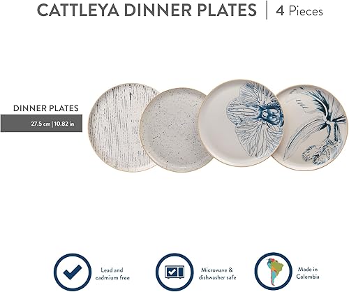 Miniatura 8 de Corona - Juego de 4 platos llanos de cerámica, aptos para microondas y lavavajillas, vajilla rústica moderna, servicio de cocina, pintados a mano,