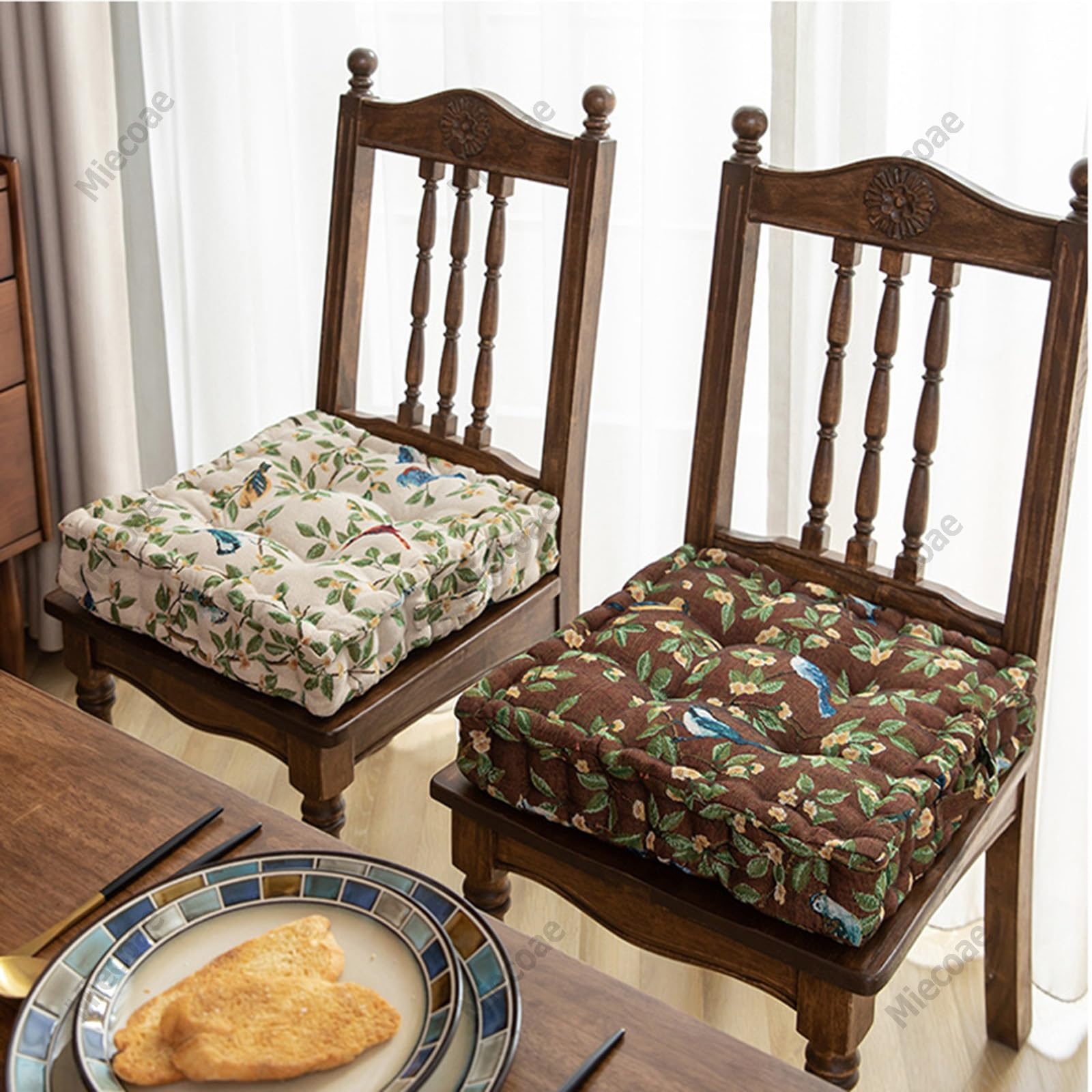Cojines para Sillas Cojín de Meditación Cuadrado 40x40 Cojin Suelo Grandes con Asa, Cojín Silla de Jardín Exterior y Interior, Cojines para Bancos de Ruedas Comedor(Leaf-3)