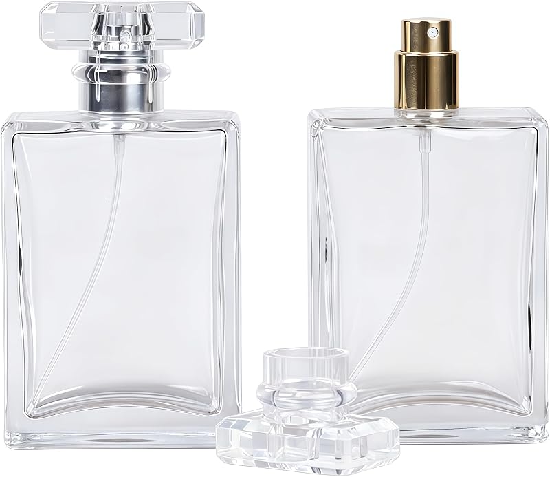 YORROR Frasco Atomizador de Perfume em Vidro Transparente Recarregável 100 mL, Pacote com 2