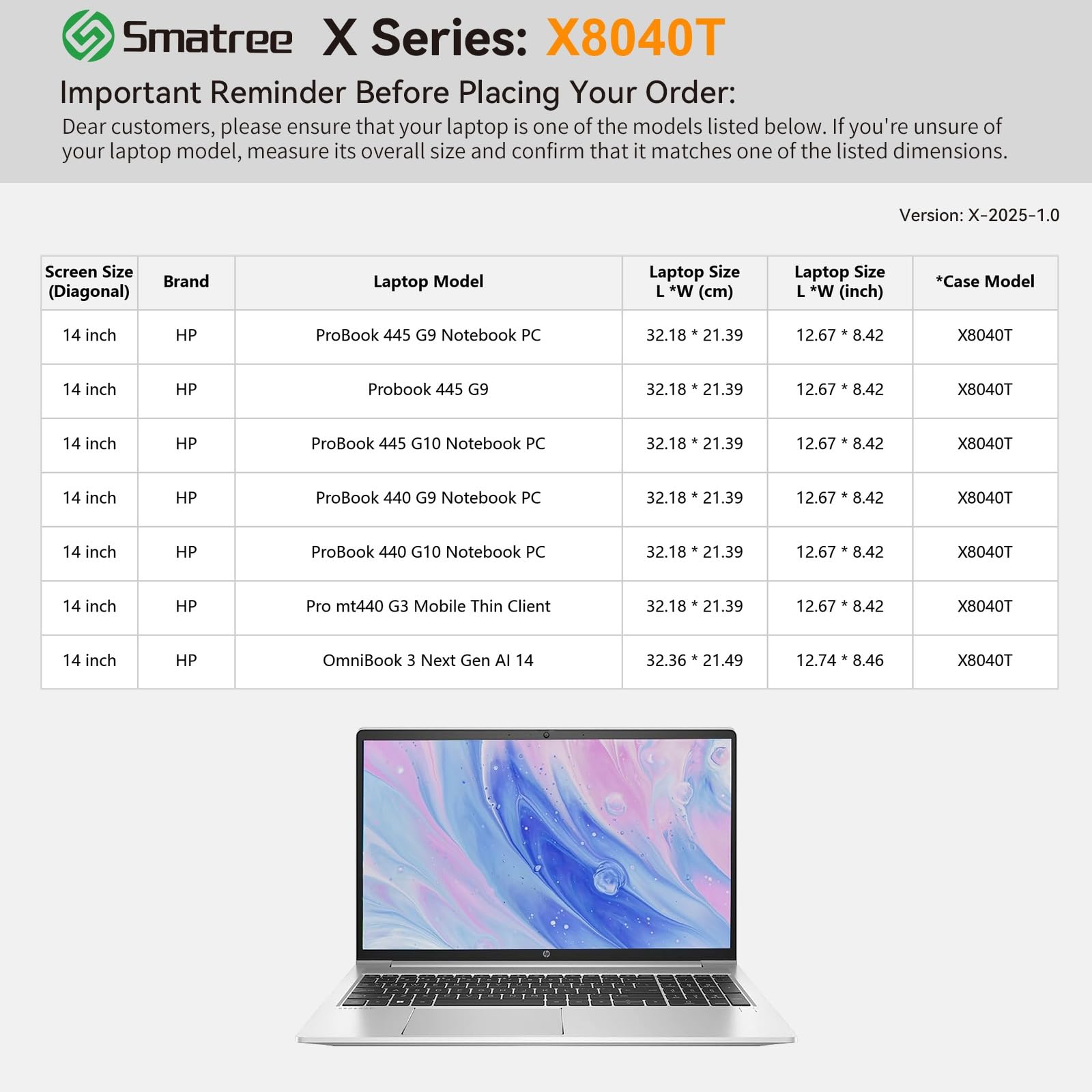 Smatree custodia rigida in EVA Compatible per 14 pollici HP OmniBook 3 Next Gen AI 14, per 14 pollici HP Pro mt440 G3 Mobile Thin Client portatile/ProBook 440/445 G10/G9 Notebook PC (X8040T)