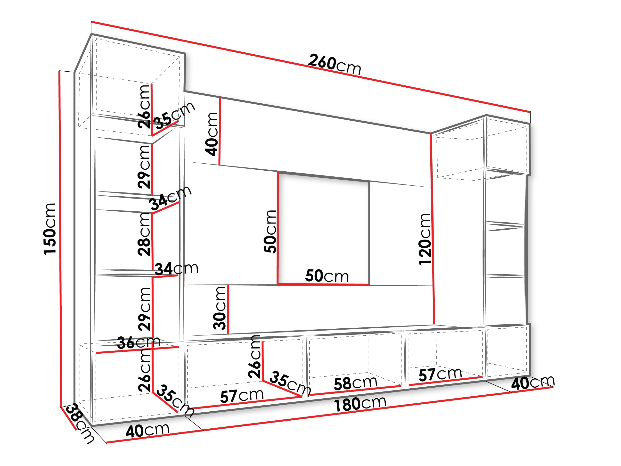 Mirjan24 Wohnwand Deromi, Anbauwand mit Wandpaneele und TV-Lowboard, Akustikplatten, Fernsehschrank, Schrankwand, Mediawand, TV-Lowboard (Sandbeige + Eiche Cremona, 2X Hängeregal)