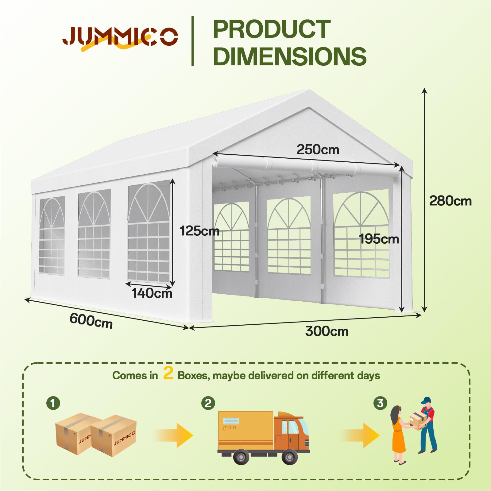 JUMMICO Pavillon Partyzelt Wasserdicht Stabil PE Plane 450 N 170g Gartenzelt UV Schutz 50+ Zelt Festzelt Bierzelt Gartenpavillon für Garten, Party, Festival, Hochzeit, weiß (3 X 6M)