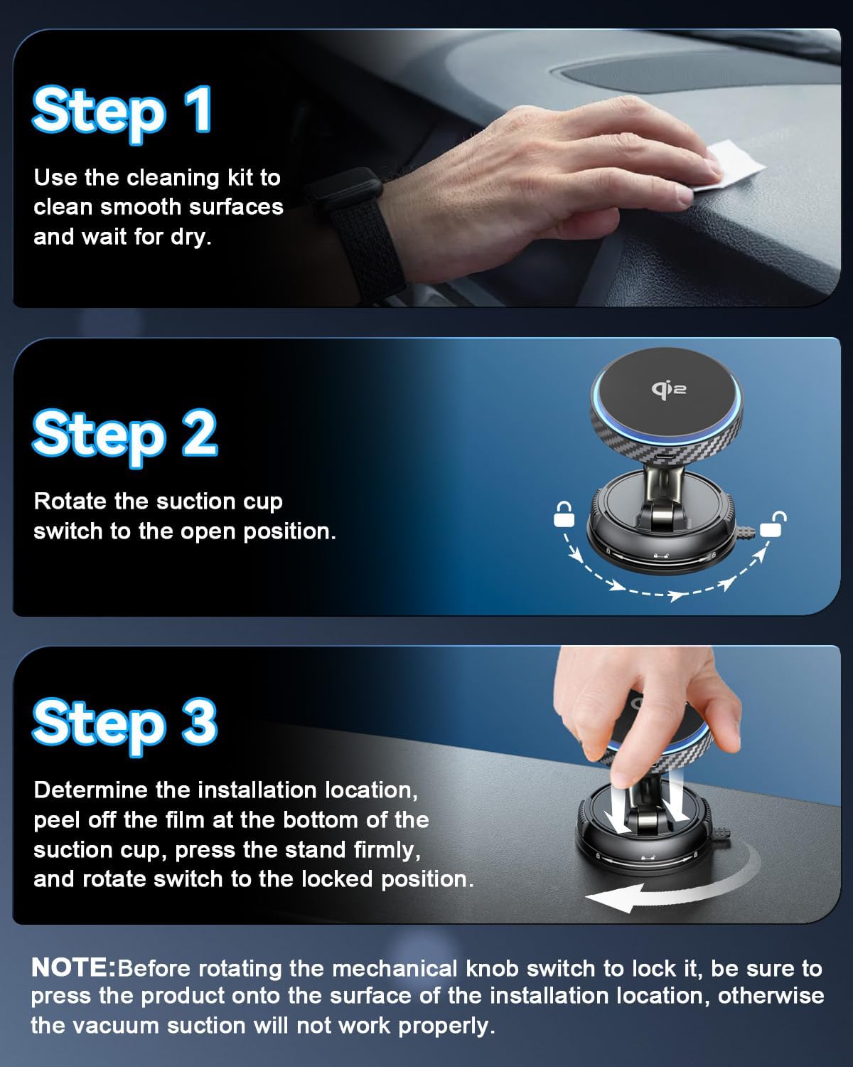 Q2 15W for Magsafe Car Mount Charger, [78+LBS Stronger Vacuum Suction] 360° Adjustable & Fast Charging Magnetic Phone Holder for Vent/Dashboard/Windshield/All Car Surface