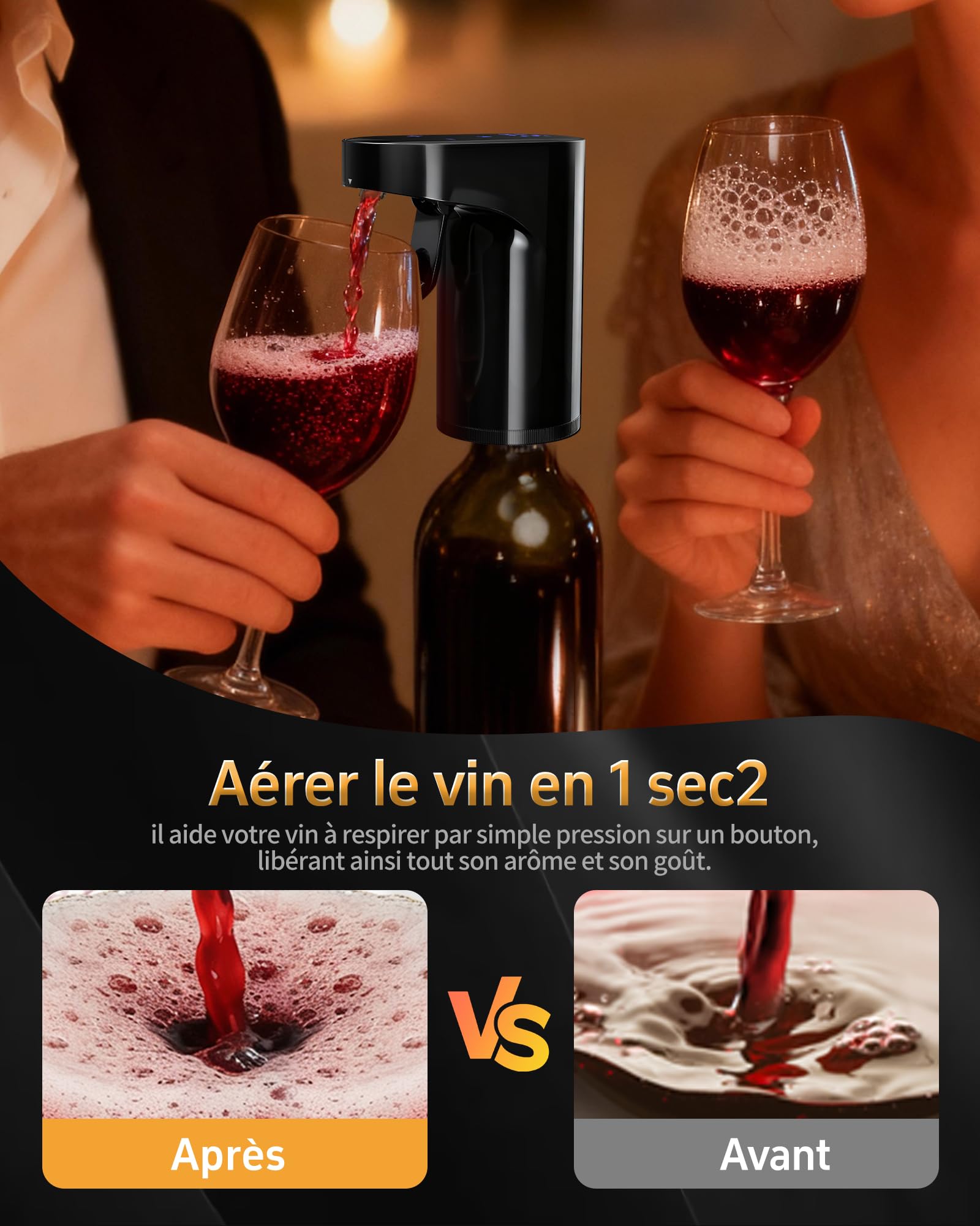 Cadeau Fête des Pères - 5-en-1 Décanteur électrique à vin et distributeur intelligent de liqueur, Aérateur auto dosage précis 1-999 ml, Cadeau de Pâques pour amateurs de vin, de whisky et hôtes (Noir)