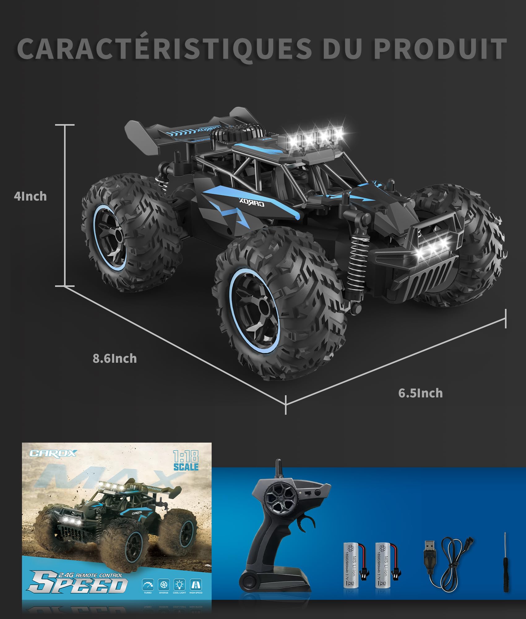 Carox 1:18 Monster Truck, 25 km/h, niños desde 6 años