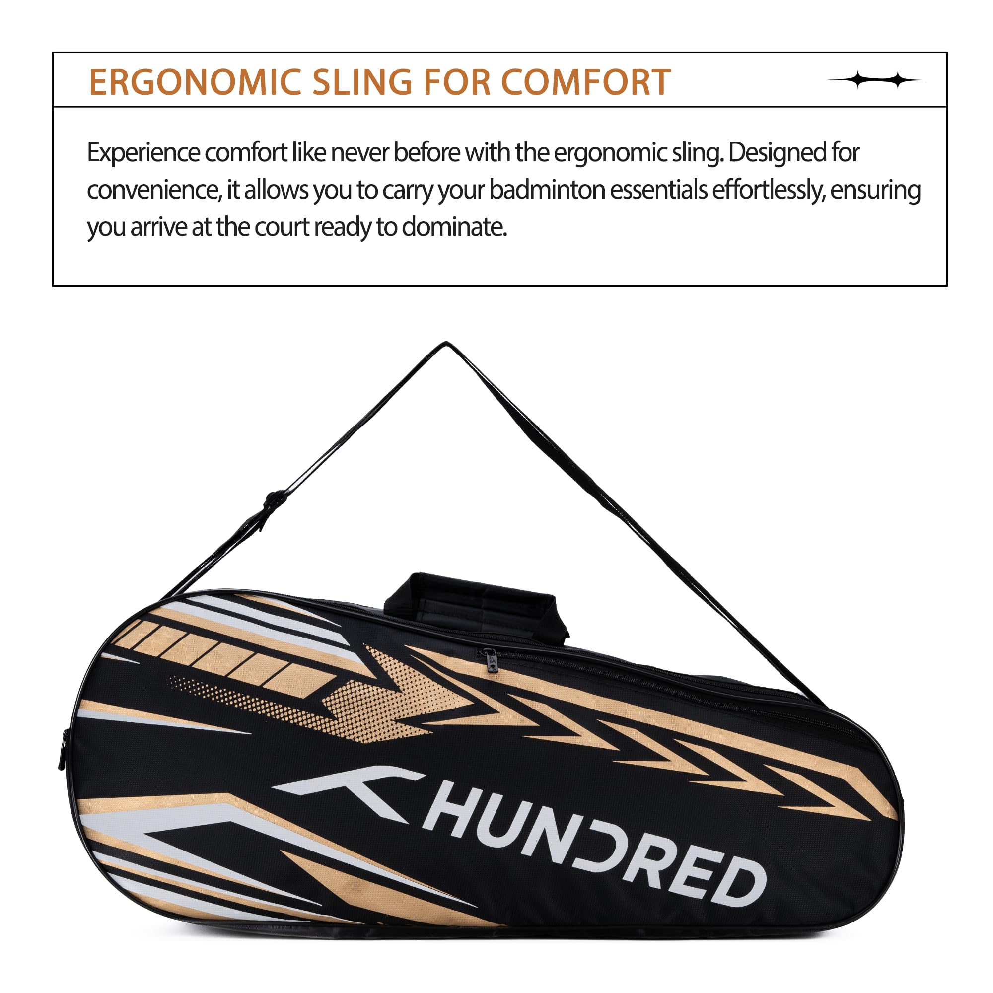 HUNDRED Urban Pod Badminton Kit-Bag | 3 Spacious Compartments | Double Zipper Closure
