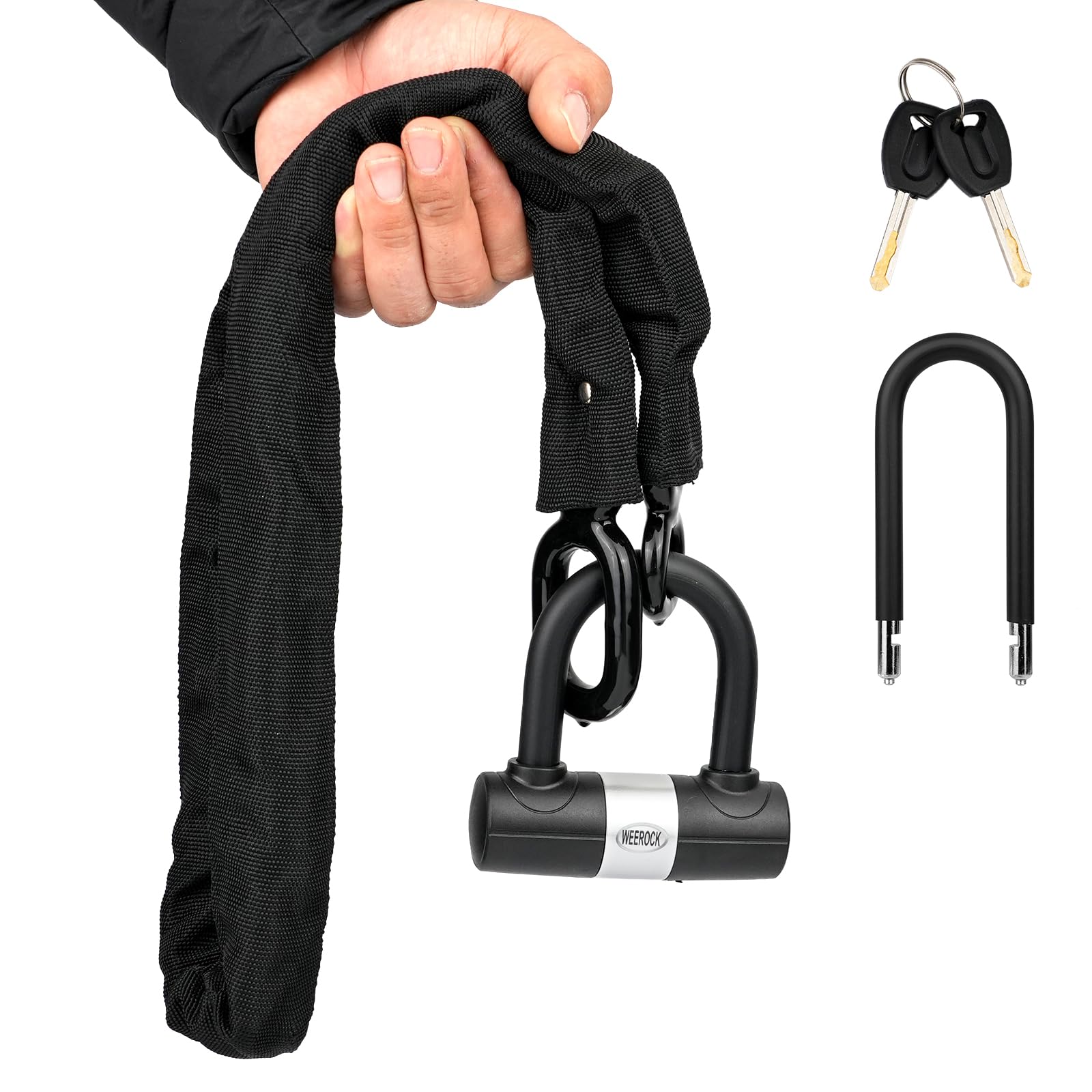 Lucchetto a catena per bicicletta in acciaio temprato da 8 mm, lunghezza 110 cm, con set di serratura ad arco, alta sicurezza, lucchetto per e-bike, moto, ingresso cortile (8 x 1100 mm)