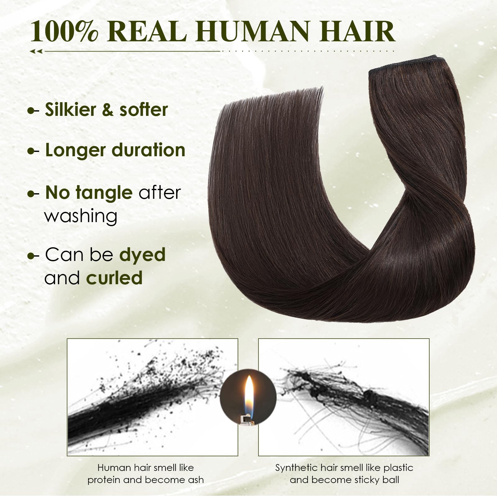 Elailite 45cm Extension Clip Capelli Veri Fascia Unica, Una Ciocca 50g #2 Marrone Scuro (Larghezza 22cm)