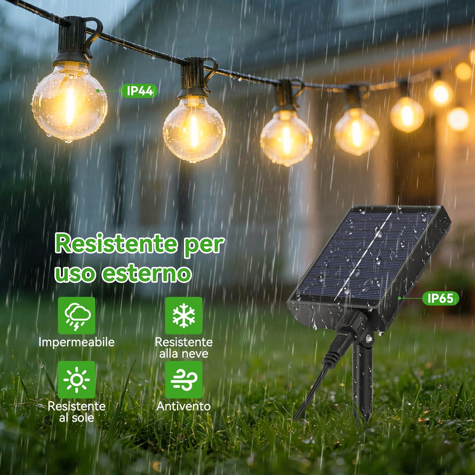 Catena Luminosa Esterno Giardino Solare - Luci da Esterne 15M/50FT Solari Dimmerabile Impermeabile con LED G40 Lampadine per Esterne Illuminazione Gazebo Patio Balcone