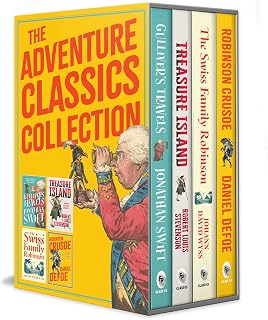 Adventure Classics 4-Book Set: Robinson Crusoe, Treasure Island, Gulliver's Travels, Swiss Family Robinson