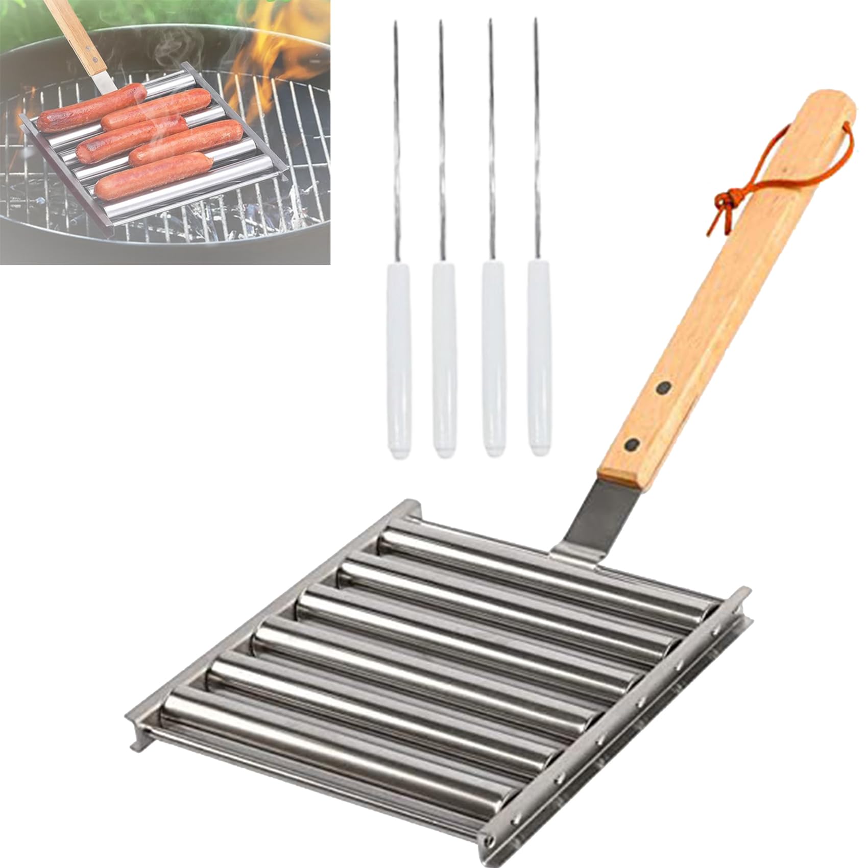 YODAOLI Hotdog Roller Stainless Steel Sausage Roll Rack, Hot Dog Roller, Hotdog Roller Grill, Stainless Steel Hot Dog Roller for Grill, Hot Dog Grill Roller, Sausage Roller for Grill (1 Set)