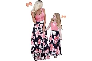 Mommy and Me Boho Floral Family Matching Maxi Dress with Pockets for Mother's Day Photoshoot