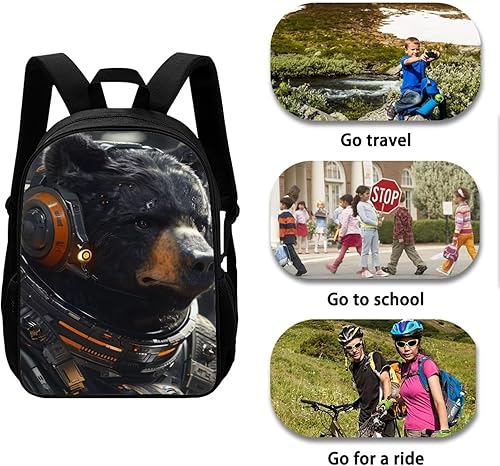Miniatura 4 de AmzPrint Mochila negra para niños y niñas de 17 pulgadas con estampado de animales, ligera, mochila escolar para estudiantes, Oso, Classic