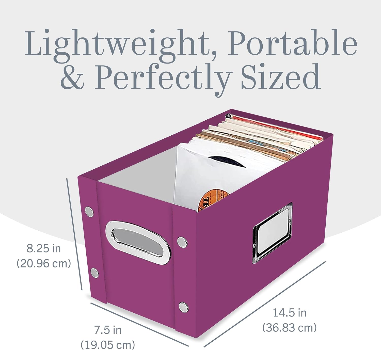 Snap-N-Store Vinyl Record Storage Box - Pack of 1-8.25 x 7.5 x 14.5 Inch LP Holder with Lid for 7-inch Records - Crate Holds up to 75 Vinyl Albums - Berry