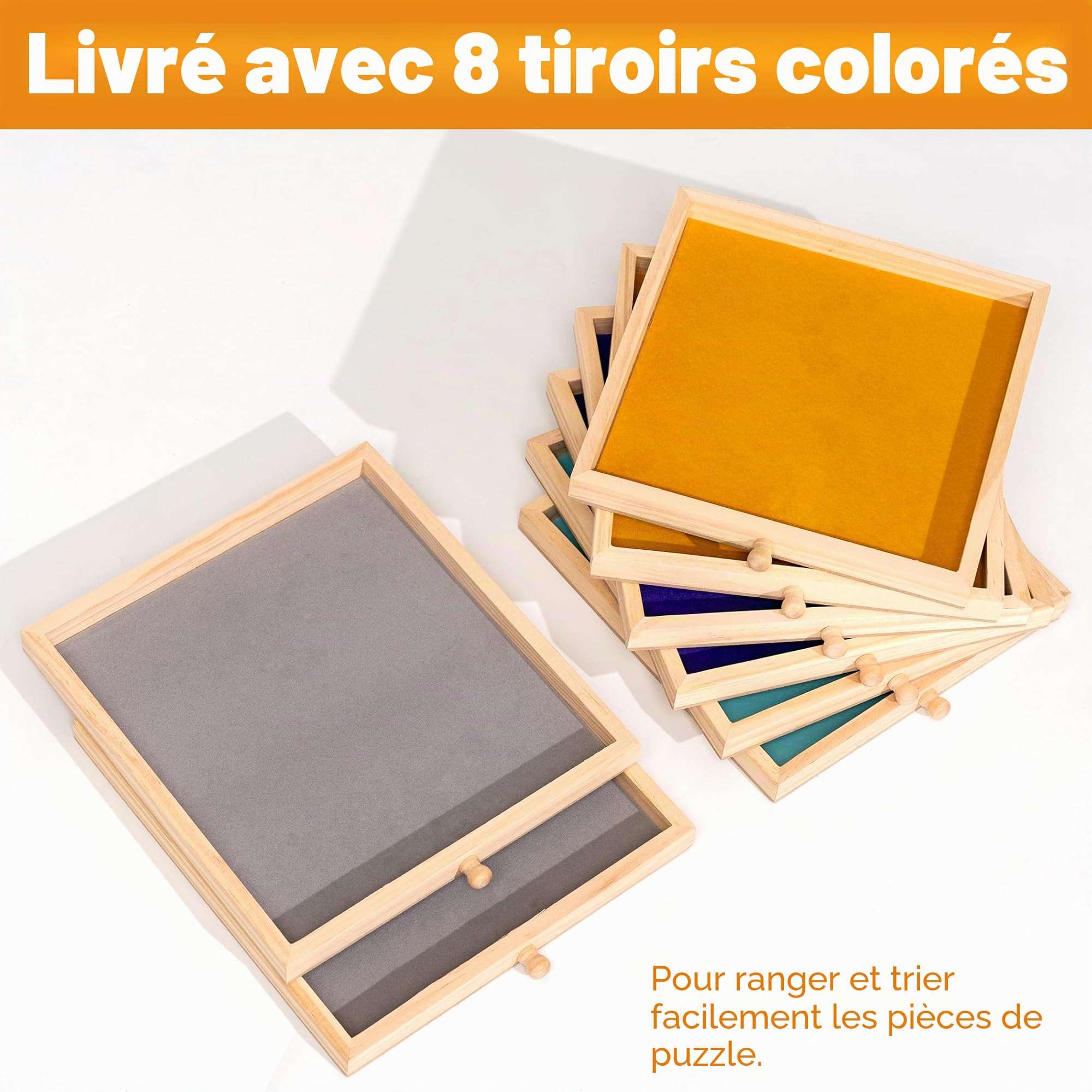 Tektalk Planche de Puzzle Pliable 2000/1500/1000 pièces avec Hauteur réglable, Table de Puzzle avec Couvercle et 8 Plateaux de tri/tiroirs, chevalet Puzzle avec Pieds, fermé avec 4 roulettes