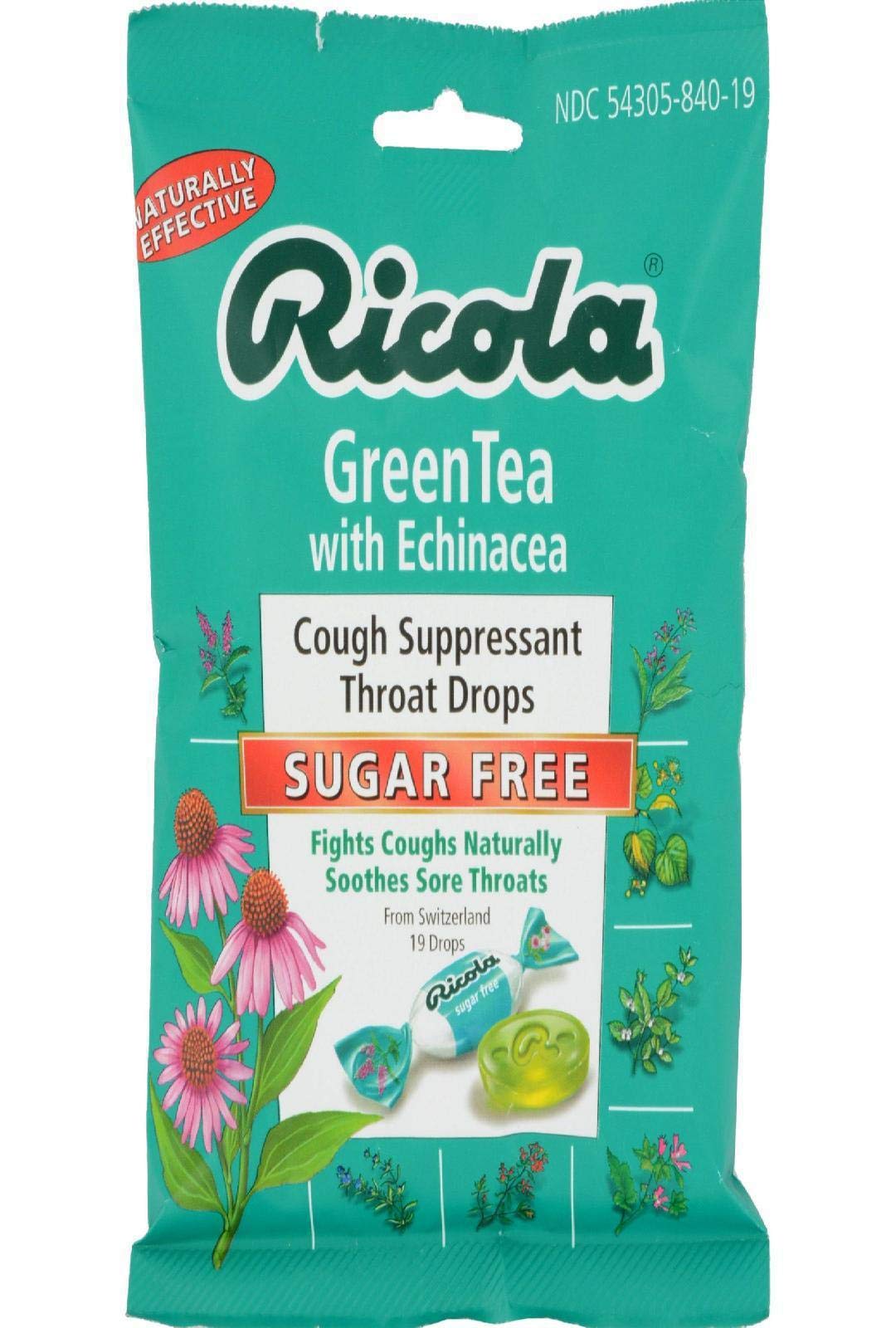 Sugar Free Green Tea with Echinacea Cough Suppressant Throat Drops, 19ct Bag