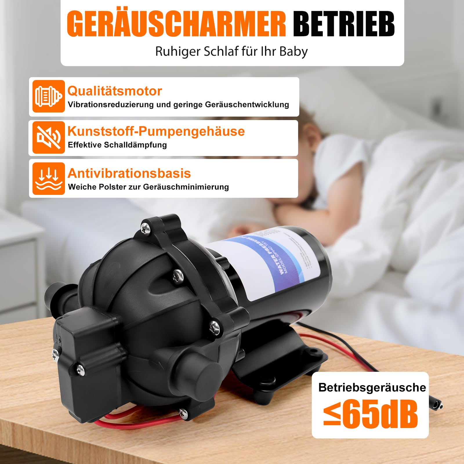 12-V-Membranpumpe, RV-Wasserpumpe, 5,0 GPM / 18,93 L/min, 70 PSI Wasserpumpe selbstansaugend mit Druckschalter, 1/2 Zoll MNPT-Anschluss, für Wohnmobil, Yacht, Imbisswagen, Camper, Marine