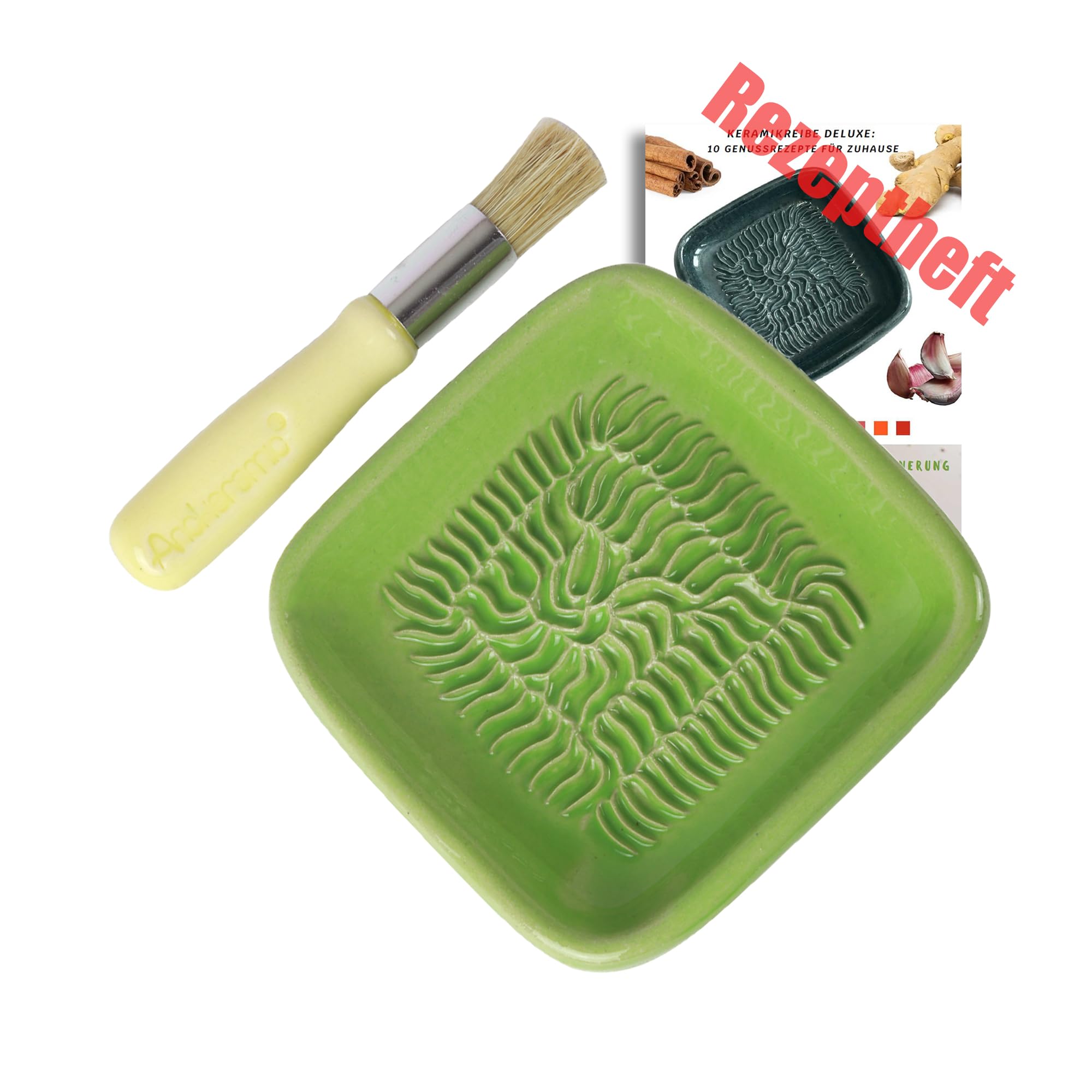 Grattugia In Ceramica CODIRATO Per Aglio E Zenzero Con Spazzola - Multiuso Per Wasabi, Frutta, Verdure, Noce Moscata, Cioccolato - 19x12 Cm, Bianca