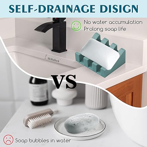 Miniatura 32 de Jabonera de silicona para barra de jabón para ducha, baño, bandeja de secado de cascada autodrenante, mantiene las barras de jabón limpias en seco