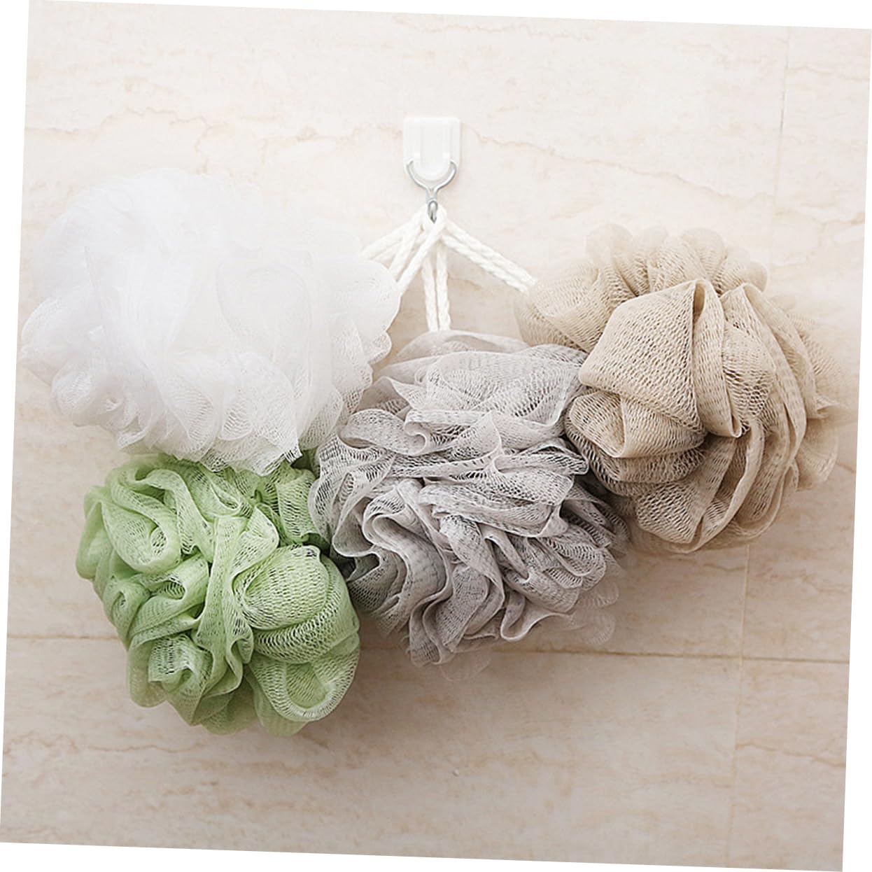 OATIPHO 8pcs Exfoliating Shower Balls Large Bathing Sponges for Deep Cleansing Soft Pe Material Compact Design White Grey Khaki Green Bathroom Accessories for Skin Care