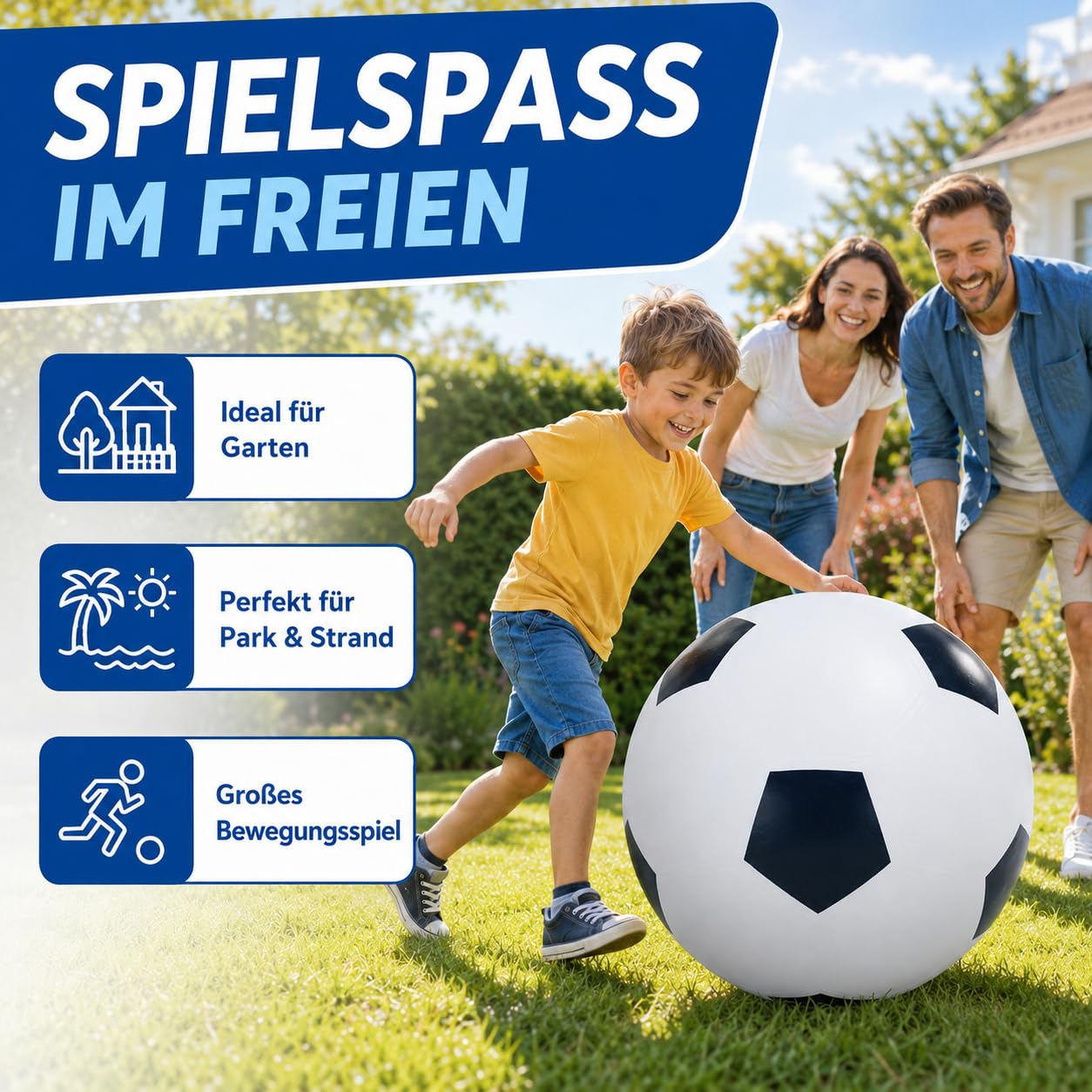 Jiahuade XXL Fußball Ø 80cm Groß,Fussball aus Gummi,Aufblasbarer Spielball mit Mega Sprungkraft,Aufblasbare Fußballbälle,Spielball für Jungen oder als Geschenk
