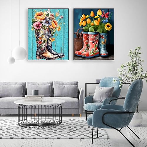 Miniatura 4 de Kits de pintura de diamantes 5D para adultos, paquete de 4  Flores de botas DIY Pintura de diamante con diamantes Taladro completo Puntos de