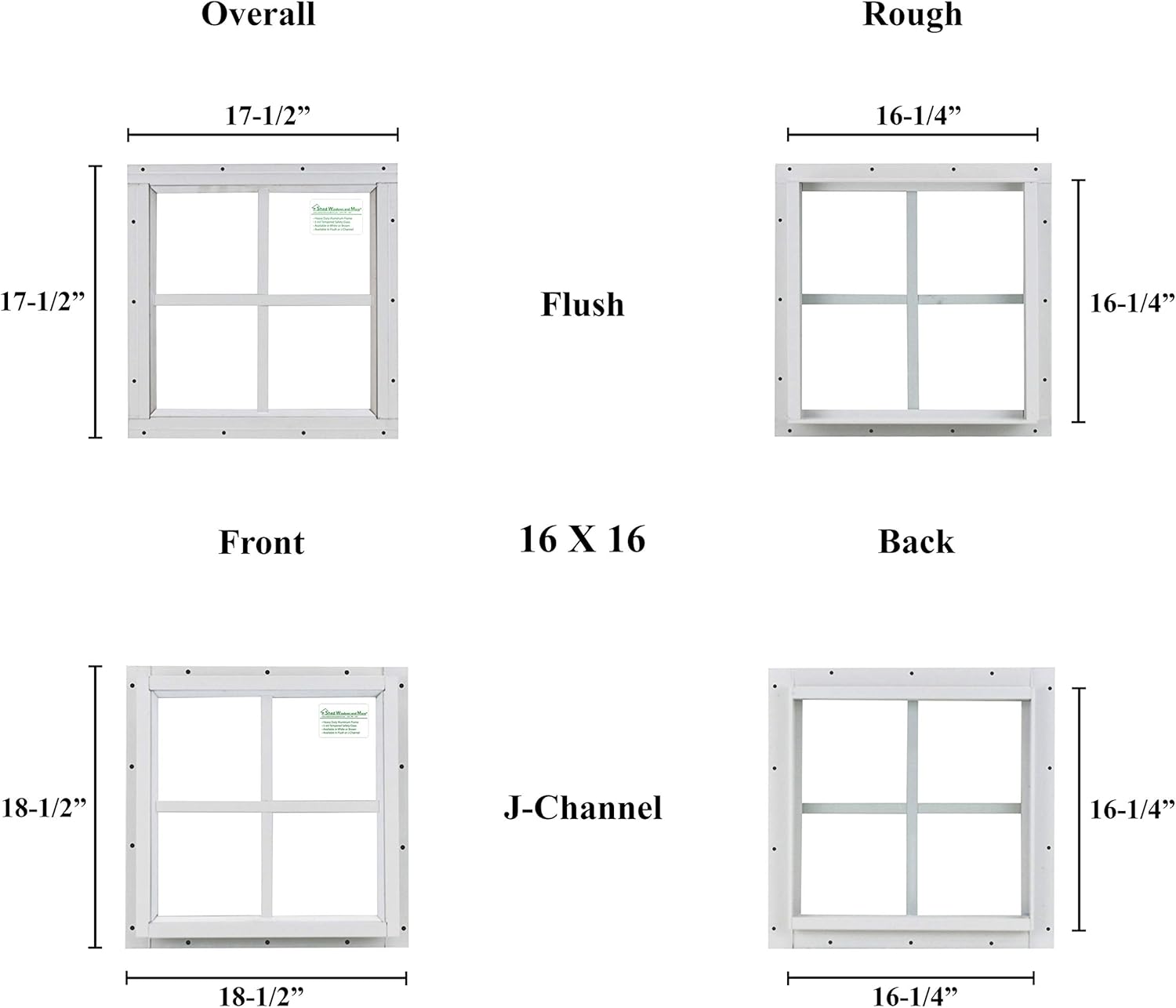 Shed Windows and More, Square Shed Window 16" x 16" White Flush, Playhouse Window