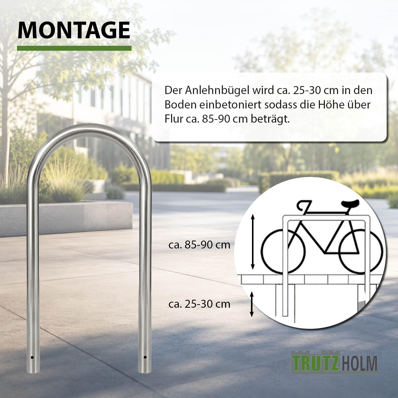 TRUTZHOLM Fahrradanlehnbügel Fahrradständer Edelstahl 115x58 cm Ø 60mm | Anlehnbügel, Anlehnständer, Poller, Baumschutzbügel