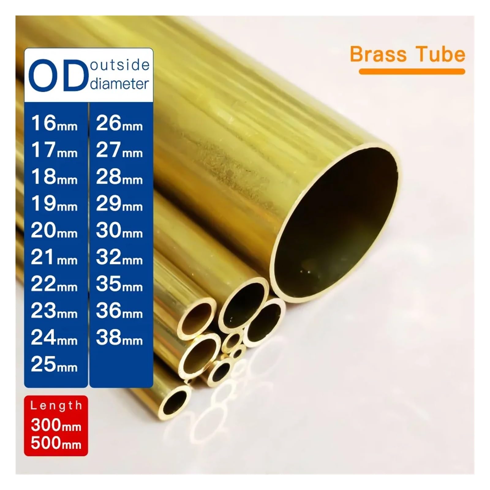 Tube en Laiton OD 16-38 mm Longueur 300 500 mm Tube Rond en Alliage de Laiton Droit Grand diamètre extérieur Épaisseur précise 0,4-3(300mm,OD 22 x ID 18mm)
