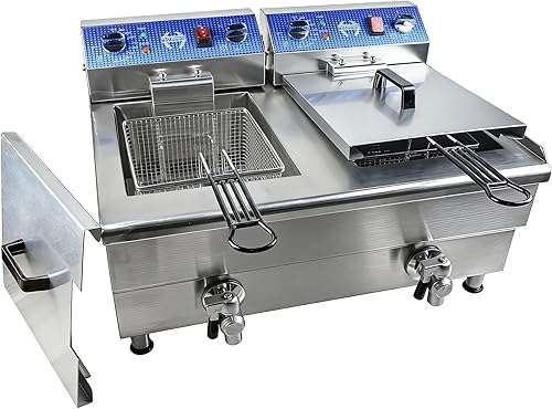 Freidora comercial de 26L27.4QT con filtración de aceite y temporizador, freidora eléctrica de 120 V con 2 cestas y tapas, freidora comercial de