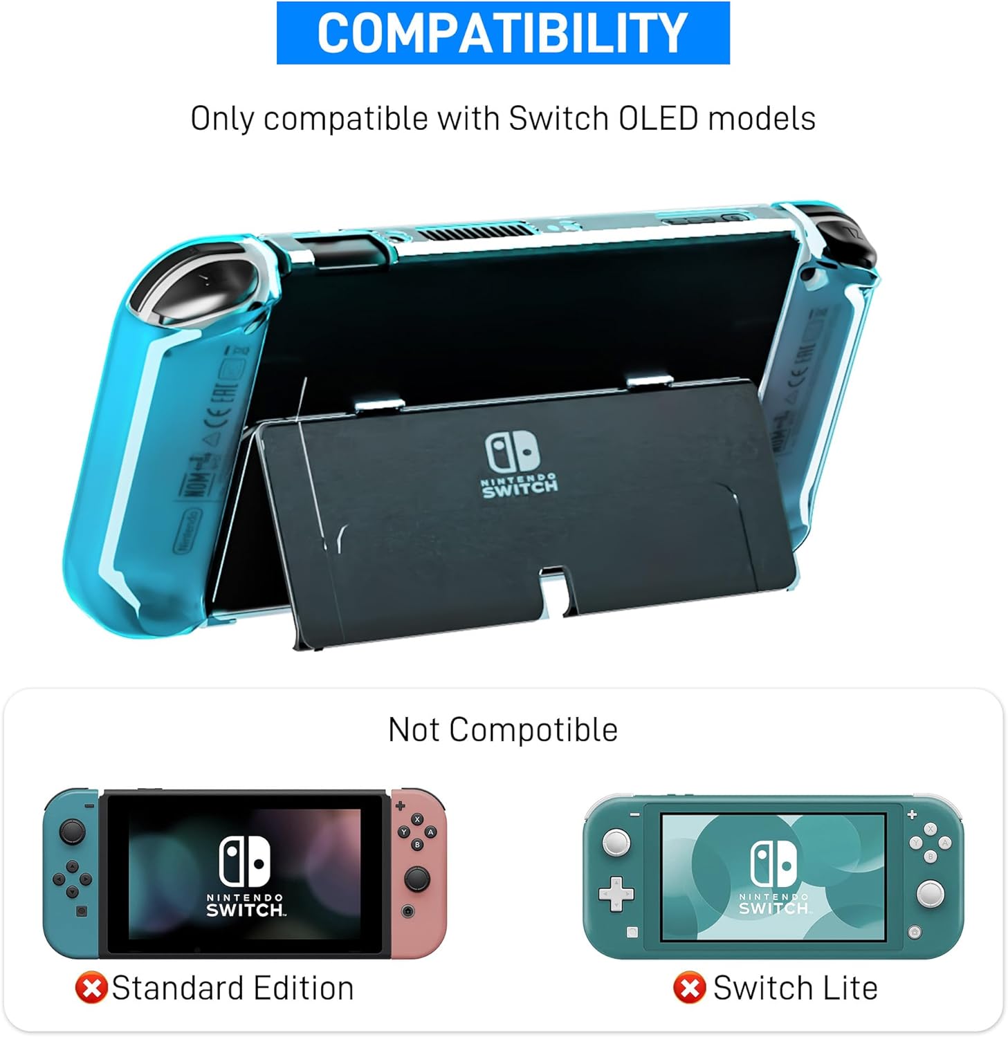 RHOTALL 3 in 1 Protective Blue Clear Case Cover for Nintendo Switch OLED, Dockable Skin for Switch OLED and Controller, Comfort Grip Shell with Shock-Absorption and Anti-Scratch Design - Image 7