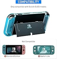 Vista 7 de 3 in 1 Protective Blue Clear Case Cover for Nintendo Switch OLED, Dockable Skin for Switch OLED and Joy Con Controller, Comfort Grip Shell with