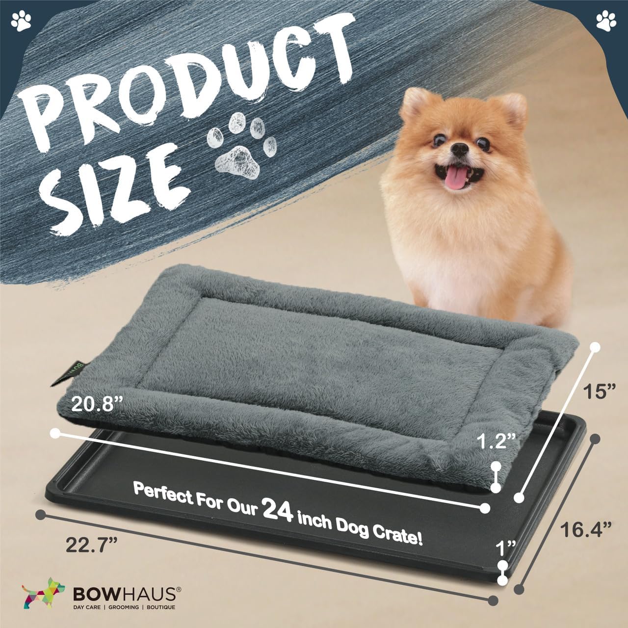 CAPHAUS Dog Pad with Tray for 24-Inch Crate, Mat with Non-Slip Bottom, Durable Plastic Tray and Machine-Washable Flat Dog Bed for Easy Cleaning
